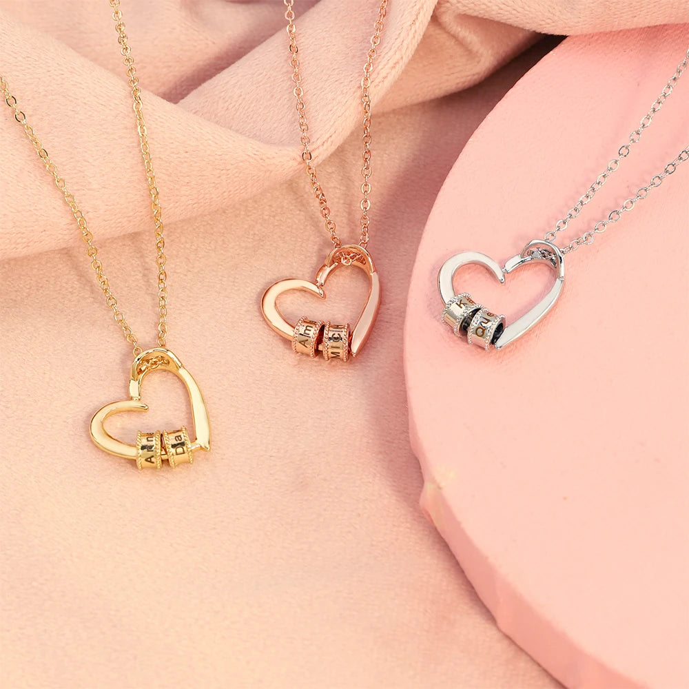 Personalized Names Heart Necklace Custom Family Names Beads Necklace Personalized Mother's day Gift