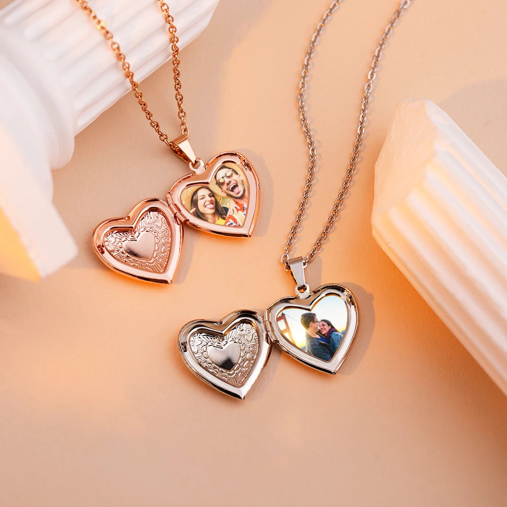1pc Custom Photo Heart Locket Pendant Necklace Women Necklace Personalized Souvenir Gift