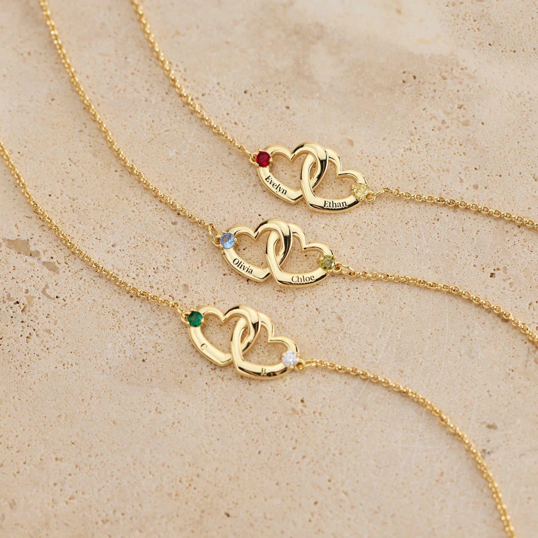 Personalized Names Hearts Women Bracelet with Birthstones Gift